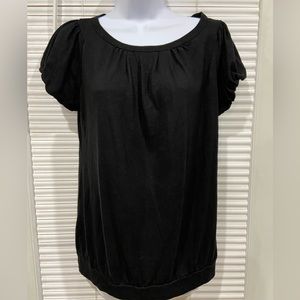 LOFT Women’s Short Ruffle Sleeves Black Top